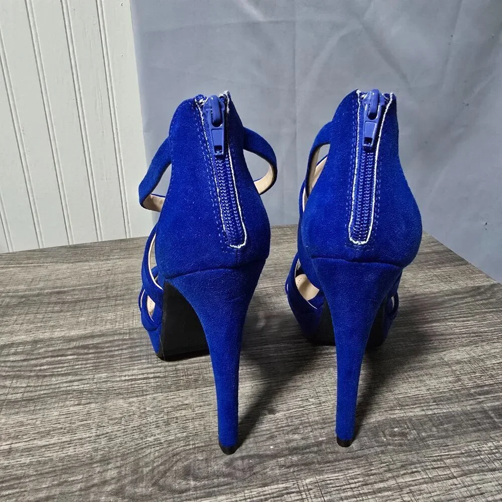 DREAM PAIRS Womens Open Toe High Heel Sandals Dress Shoes Suede Blue Pumps - Sz8 - Picture 5 of 5